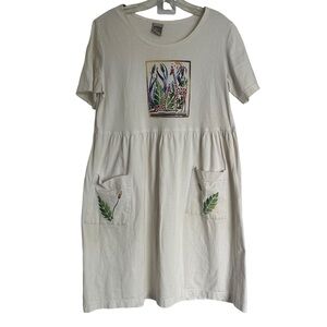 Vintage 90s Viva City White Giraffe Babydoll Dress Made in the USA 100% Cotton